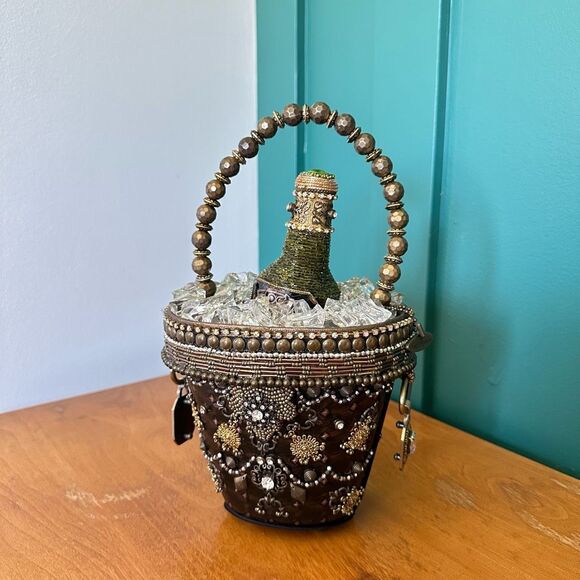 Mary Frances Handbags - Mary Frances Brown Beaded CHAMPAGNE Bucket Bag with Gold Accents 🍾 🥂